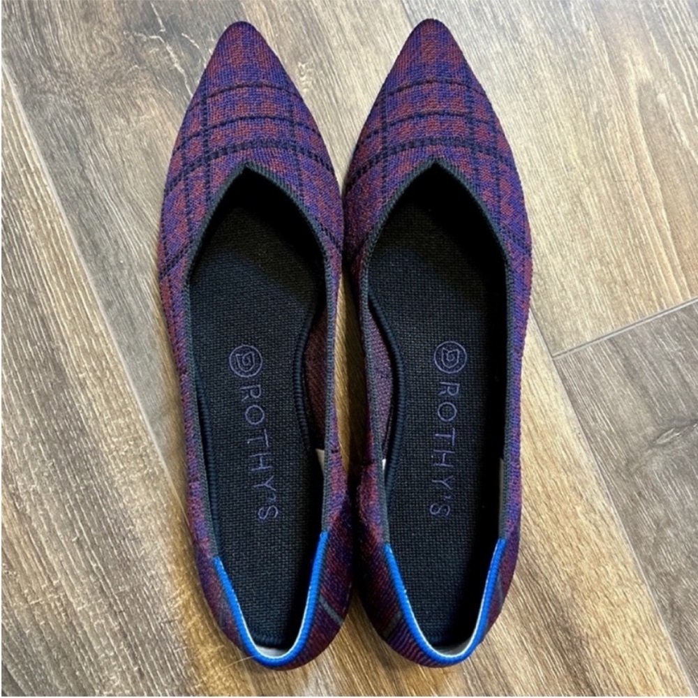 Rothy’s The Point Flats In Cranberry Plaid, Plum Purple Burgundy, Size 10 - Picture 2 of 10